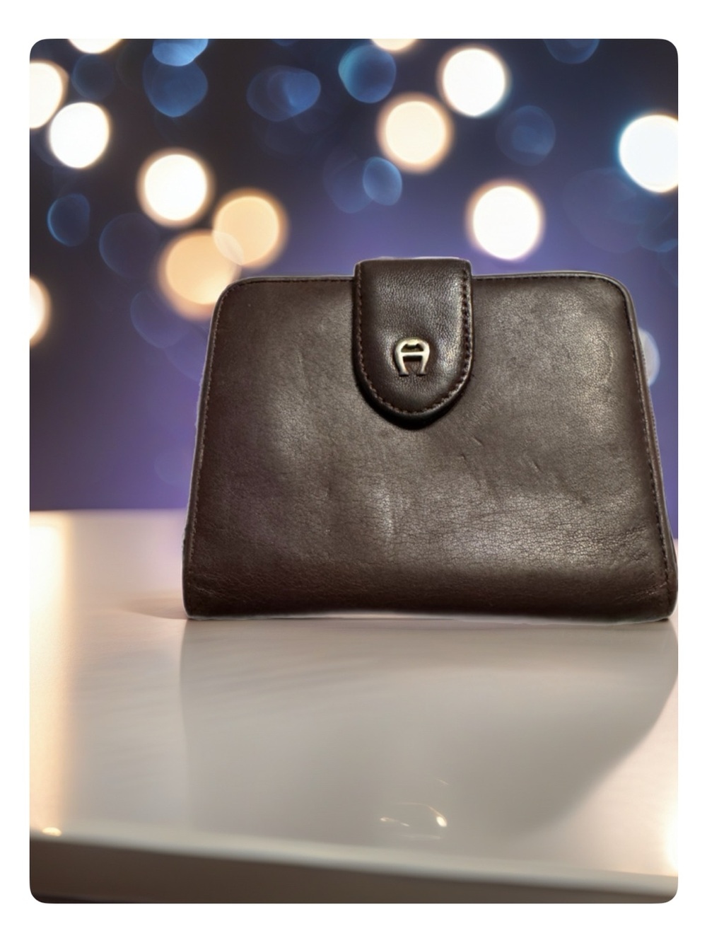 Etienne Aigner Dark Brown Leather Snap Wallet with Signature Logo